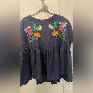 Navy blue with colorful embroidered florals